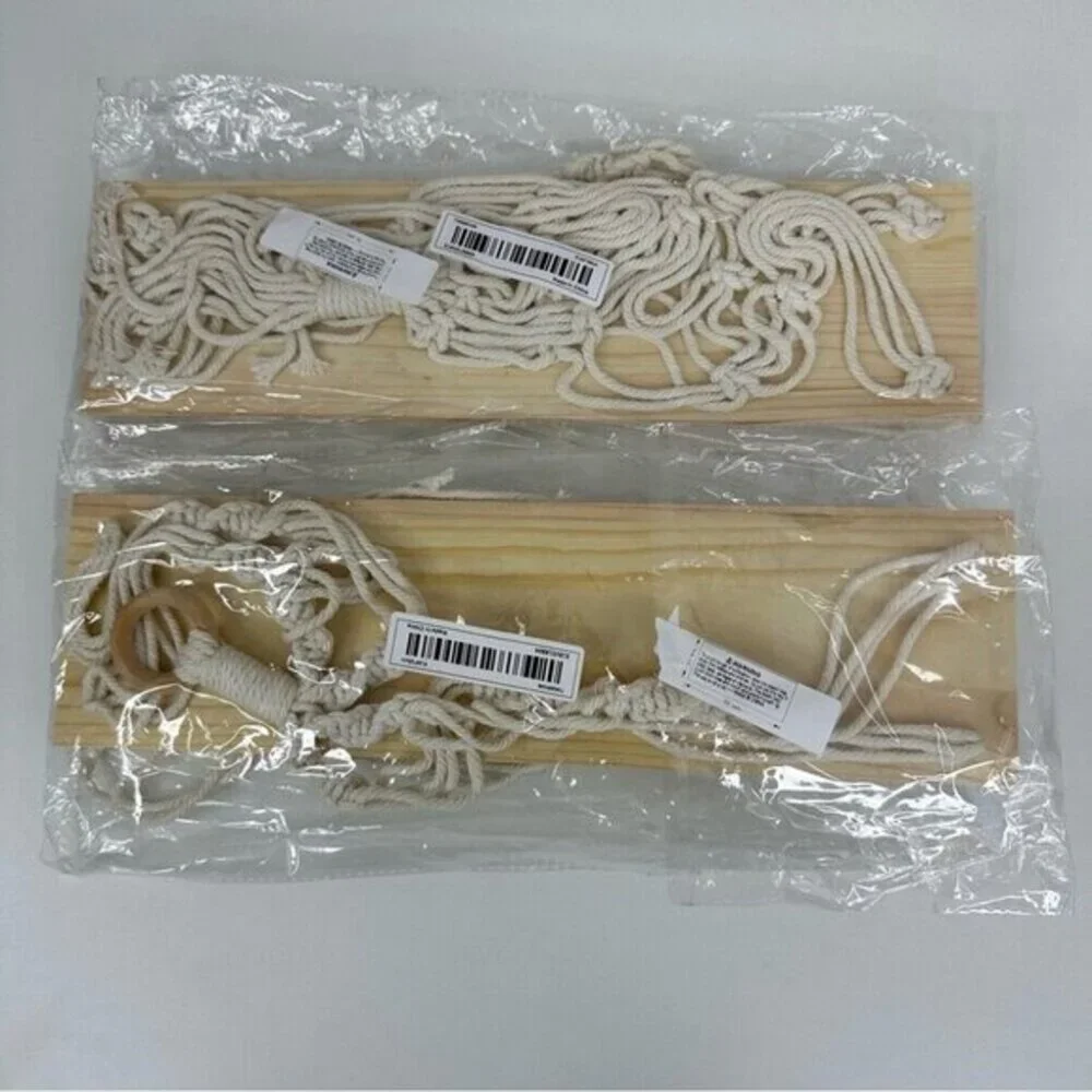 Lot of 2 Macrame Hanging‎ Shelves with Plant Hanger Cream Boho Wood Wall Decor